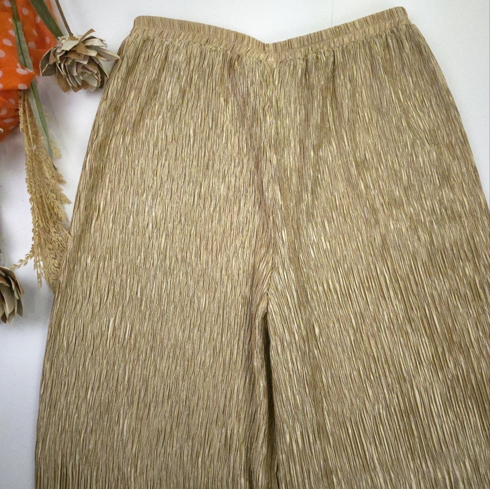 C'est Duo Gold Wide-Leg Pleated Pants Sz L - Picture 3 of 10